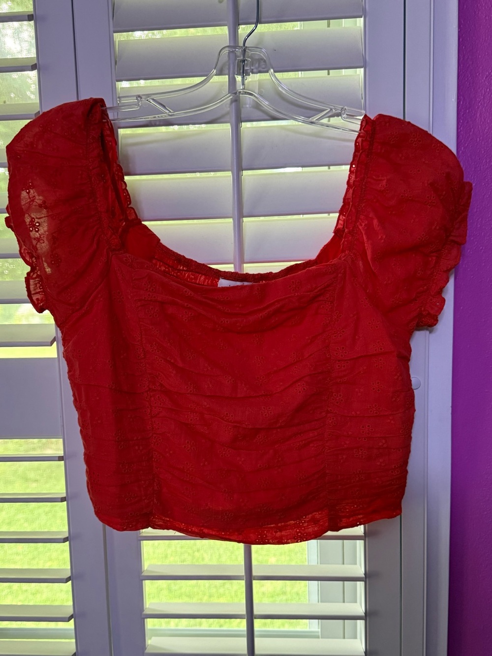 Red Women's Puff Sleeve Crop Top - LUSH